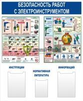 Стенд "Безопасность работ с электроинструментом" (размер: 1000x1200 мм, карманы: 2 формата А4 плоские, 1 формата А5 объемный)