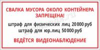Табличка Свалка около контейнера запрещена